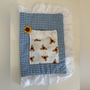 Blue Gingham Sunflower Quilted Book Cover